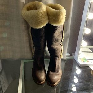 Michael Kors Brown Leather Shearling-Lined Heeled Boots
